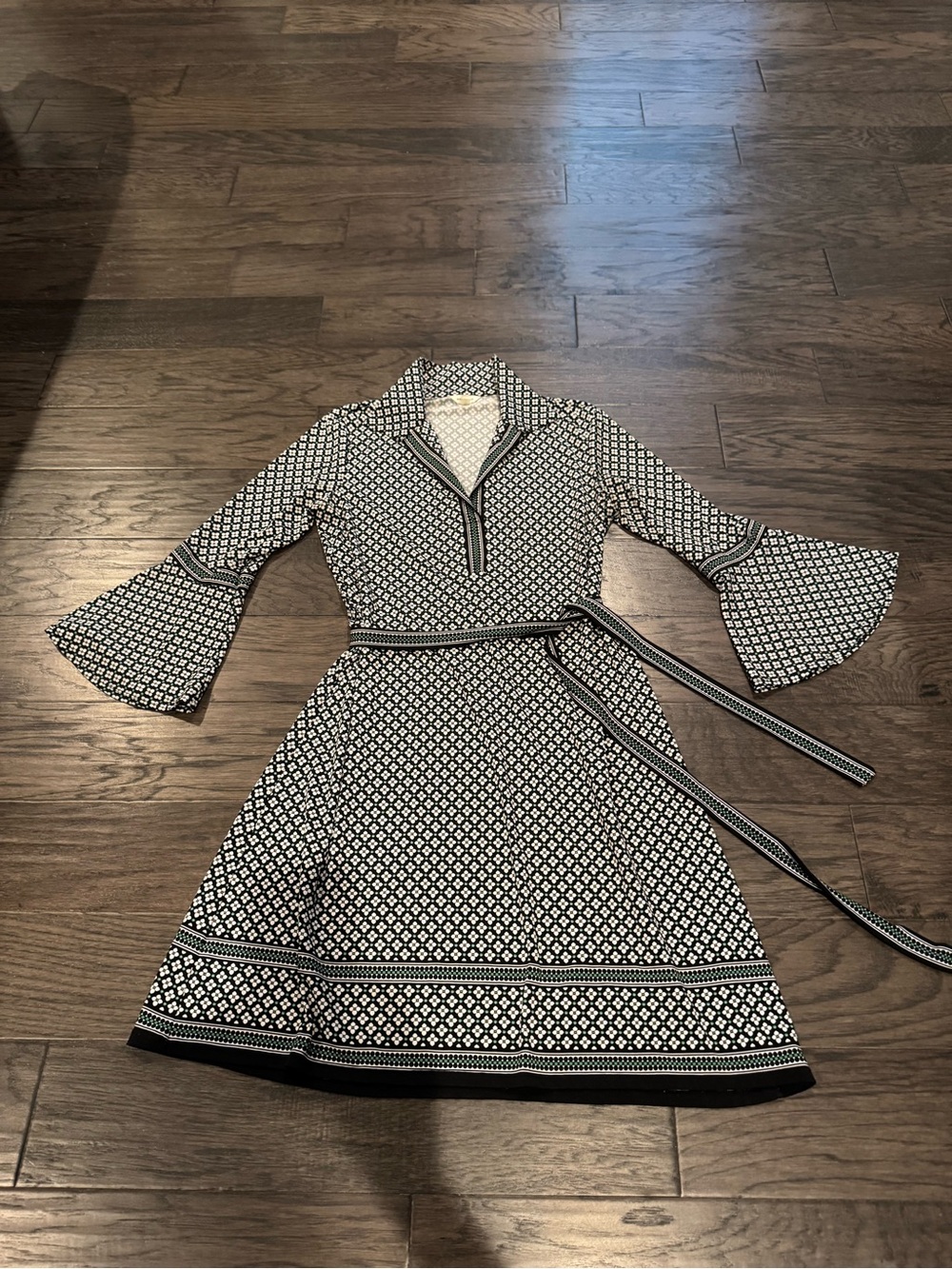 Max Studio Black and White Patterned Fit-and-Flare Dress with Belt